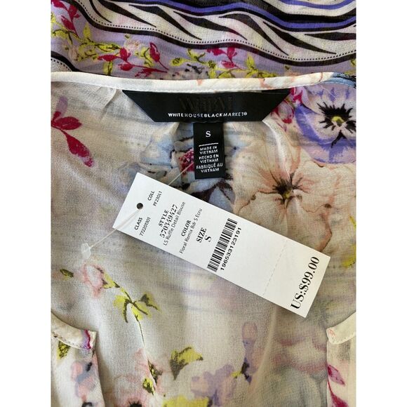 NWT White House Black Market Floral Print Ruffle Trim Blouse S - Picture 8 of 8